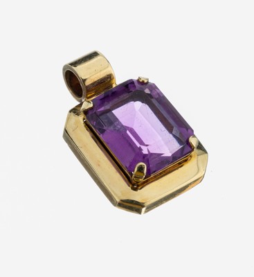Image 14 kt Gold Amethyst-Anhänger, GG 585/000, Amethyst im Treppenschliff, ca. 2 x 1.3 cm, ...