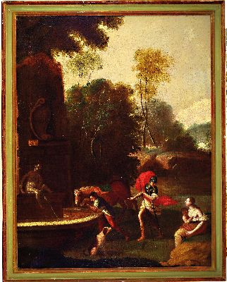 26996122k - Unbekannter Niederländer des 18.Jh., Figurengruppe um einen Brunnen, Öl/Lwd, ...