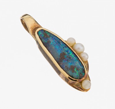 Image 14 kt Gold Opal-Perl-Anhänger, GG 585/000, qualitätvolle Verarbeitung, Boulderopal, ...