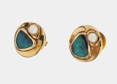 Image Paar 14 kt Gold Opal-Perl-Ohrstecker, GG 585/000, qualitätvolle Verarbeitung, 2 ...
