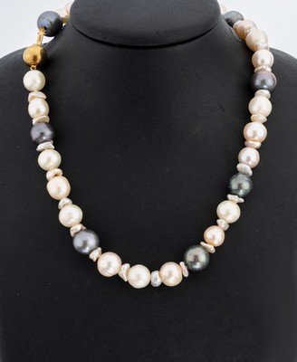 Image Perl-Collier mit 14 kt Gold Schließe, GG 585/000, unrunde Süßwasserzuchtperlen in ...
