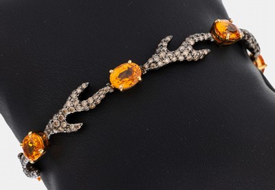 Image 18 kt Gold Mandaringranat-Brillant-Armband, GG 750/000 part. geschwärzt, 6 ovalfacett. ...
