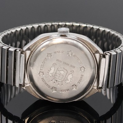 26996163c - SICURA Herrenarmbanduhr mit springender Stunde, Schweiz um 1970, Handaufzug, verchr. ...