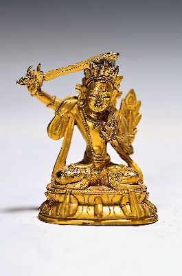 Image Miniature of a Manjushri, probably Tibet, around 1880, with real gold plating, detailed, ...
