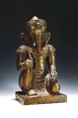 Image Große Bronzefigur, Ganesha, Khmer-Stil, wohl 19. Jh., kniende Darstellung, in einer ...
