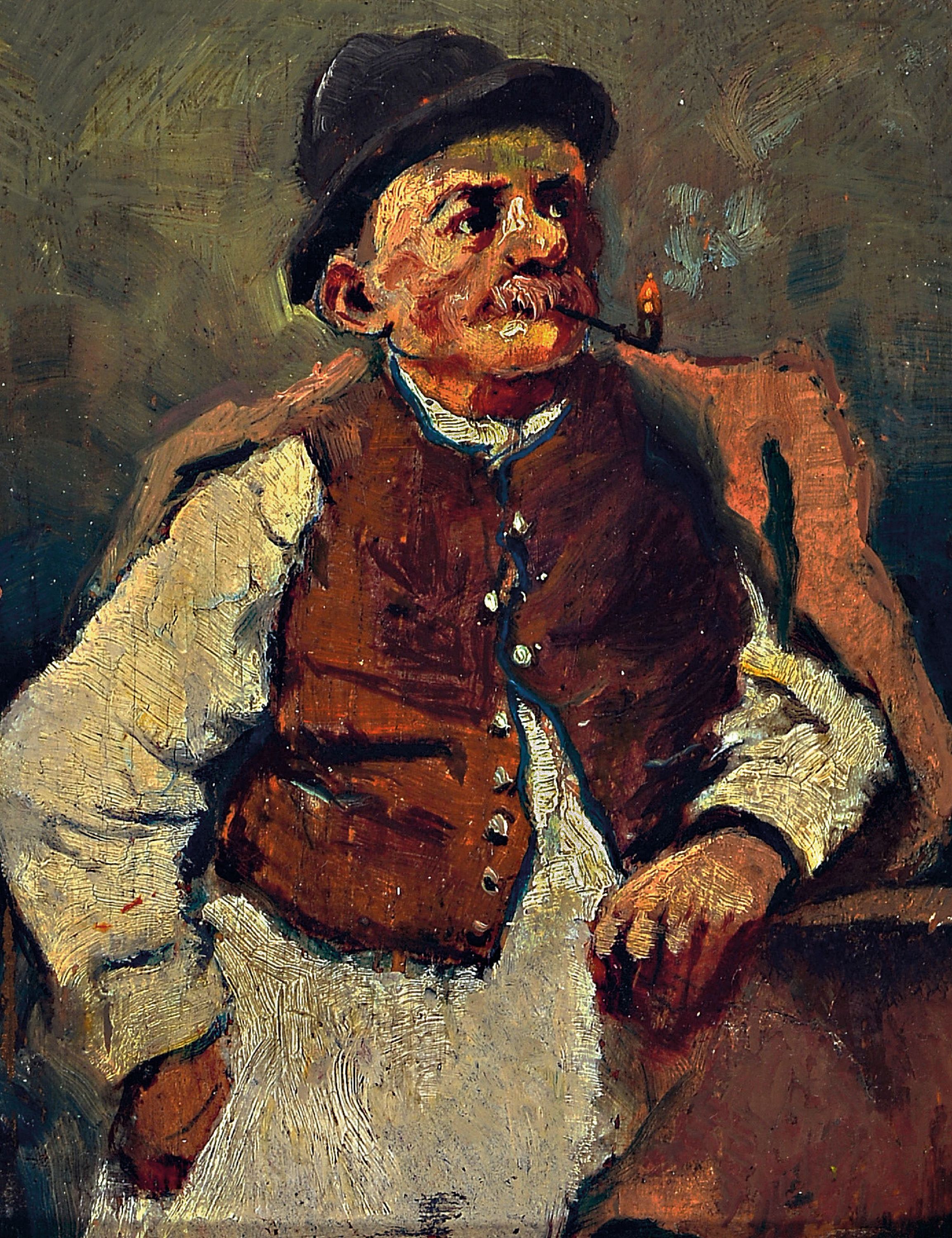 Image 26996280 - Zuschreibung: Janos Tornyai, 1869 - 1936, ungarisch, Bauer mit Pfeife, Öl/Holz, ...