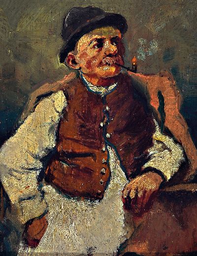 Image Zuschreibung: Janos Tornyai, 1869 - 1936, ungarisch, Bauer mit Pfeife, Öl/Holz, ...