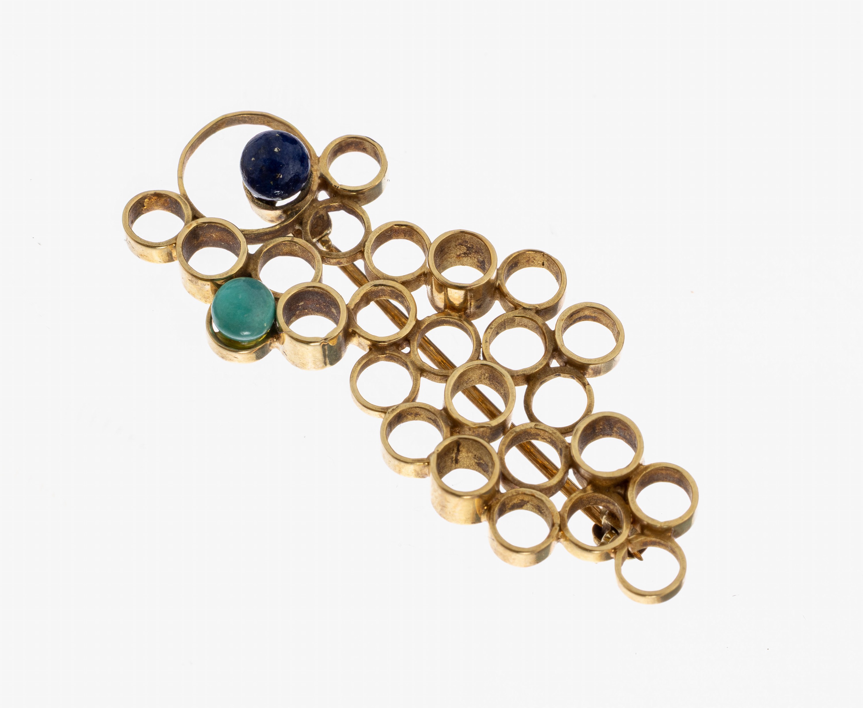 Image 26996381 - 14 kt Gold Lapislazuli-Türkis-Brosche, GG 585/000, Aufbau aus mehreren Kreisen, 1 ...