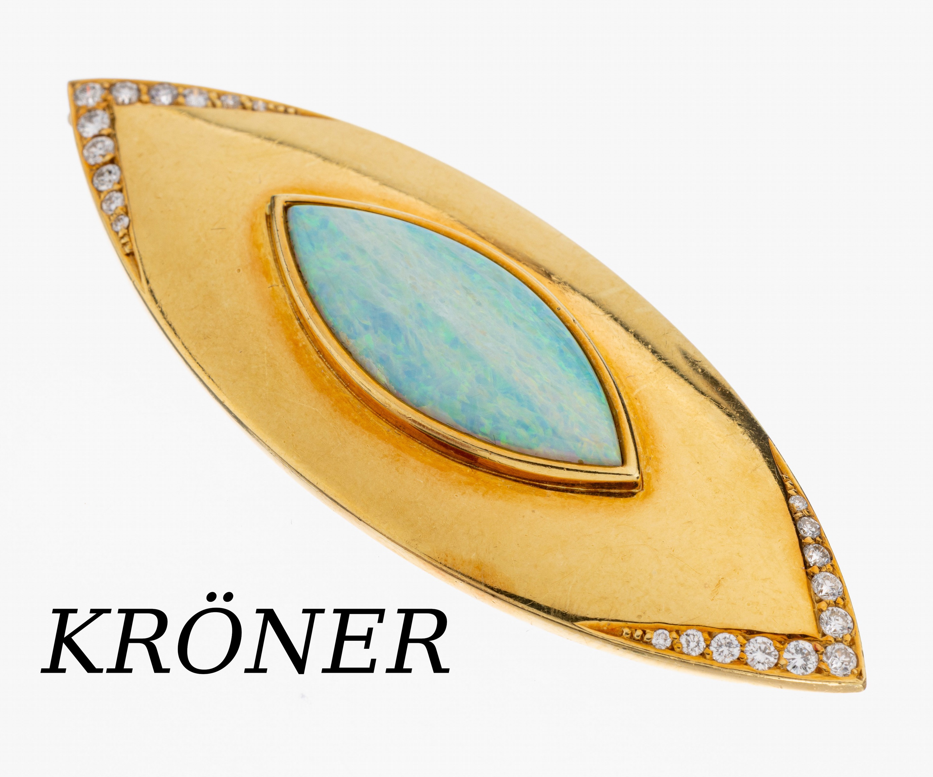 Image 26996390 - 18 kt Gold Opal-Brillant-Brosche, GG 750/000, qualitätvolle Verarbeitung, navettef., ...