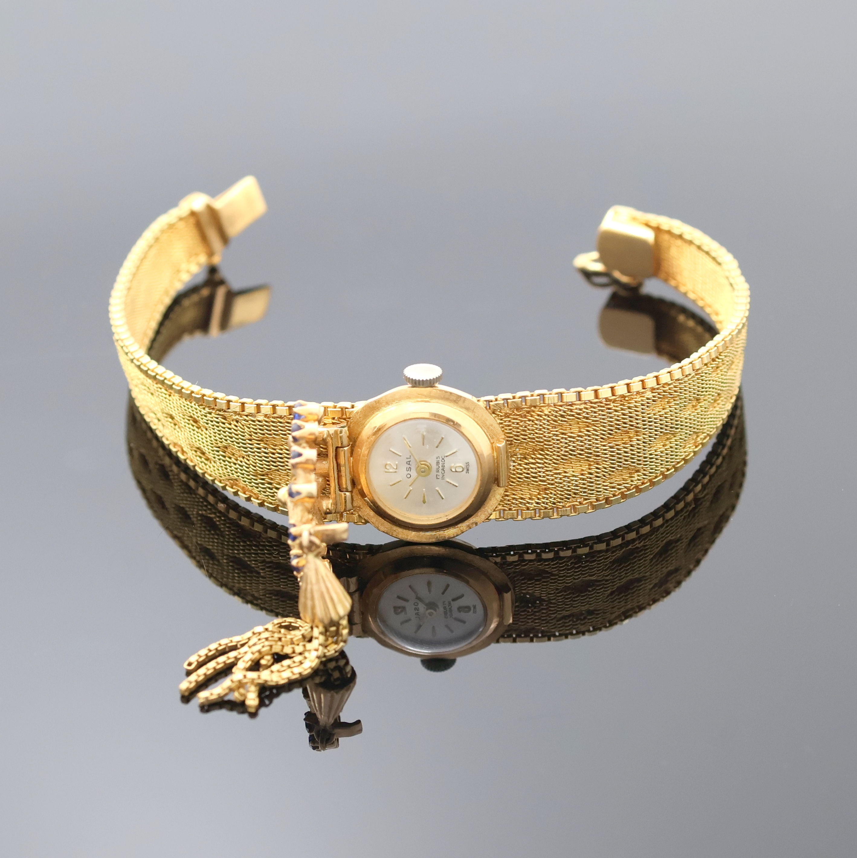 Image 26996391 - OSAL ausgefallene Damenarmbanduhr in RG 750/000, Schweiz um 1965, Handaufzug, Goldband, ...