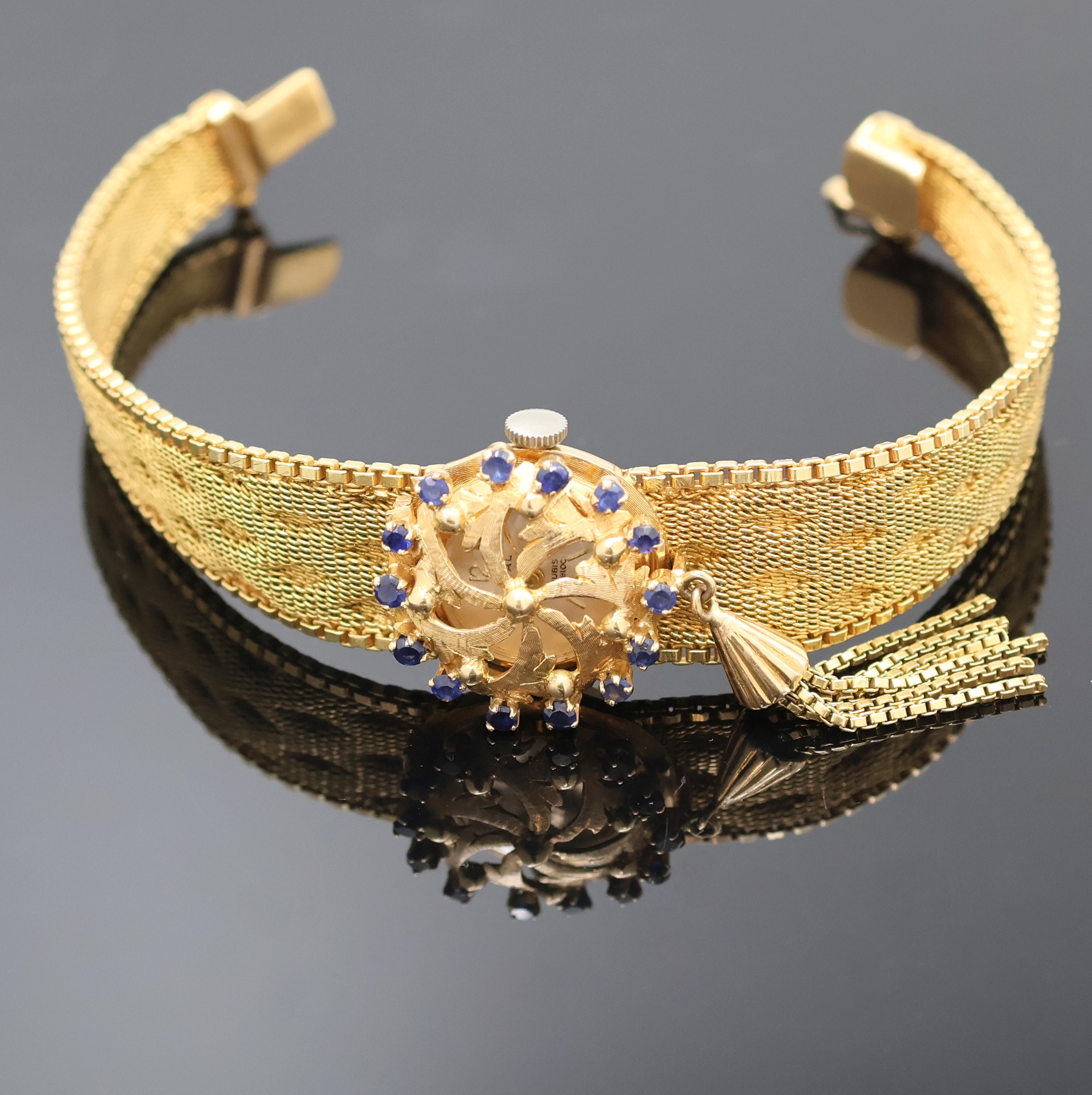 Detail b: OSAL ausgefallene Damenarmbanduhr in RG 750/000, Schweiz um 1965, Handaufzug, Goldband, Boden aufgedr., silb. Zifferbl. unter aufw. ...