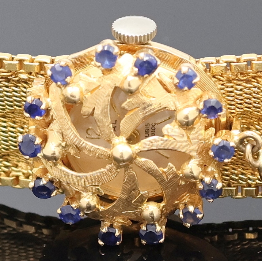 Detail c: OSAL ausgefallene Damenarmbanduhr in RG 750/000, Schweiz um 1965, Handaufzug, Goldband, Boden aufgedr., silb. Zifferbl. unter aufw. ...