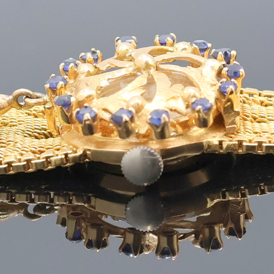 Detail f: OSAL ausgefallene Damenarmbanduhr in RG 750/000, Schweiz um 1965, Handaufzug, Goldband, Boden aufgedr., silb. Zifferbl. unter aufw. ...