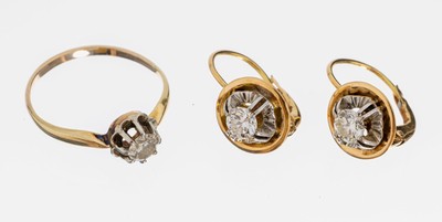 Image 14 kt Gold Brillant-Konvolut, GG/WG 585/000gepr., best. aus: 1 Ring, RW 56, Brillant ...