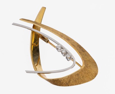 Image 14 kt Gold Brillant-Brosche, GG/WG 585/000,GG part. sat., geschwungen, 3 Brillanten ...