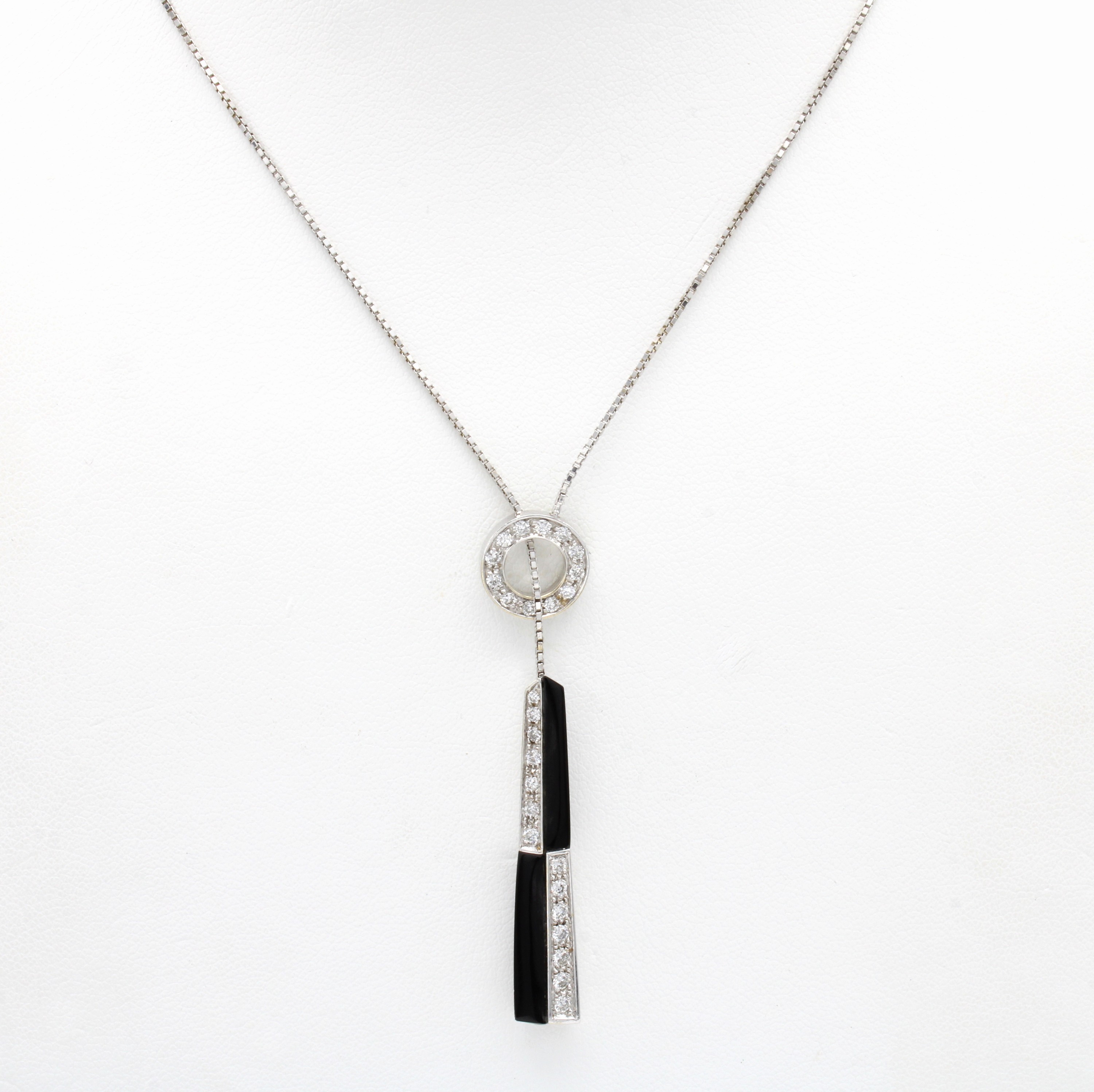 Image 26996444 - Collier mit Onyxen und Brillanten, WG 750/ 000 u. PT 950/000, Brill. zus. ca. 0.50 ct ...