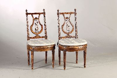 Image 4 Empire Stühle in Lyraform, um 1810, Sitz geflochten, kannelierte Säulen, H. ca. 87 ...