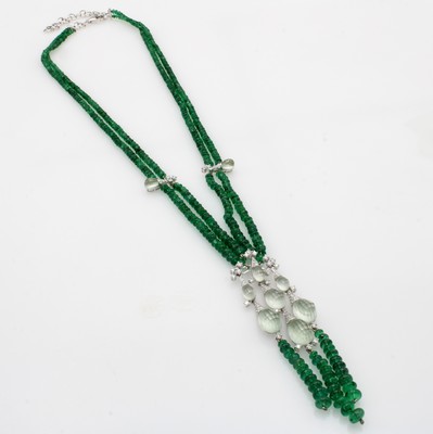 26996440b - Collier mit Smaragden, Quarzen und Brillanten, WG 750/000, Smaragde zus. ca. 75 ct, ...