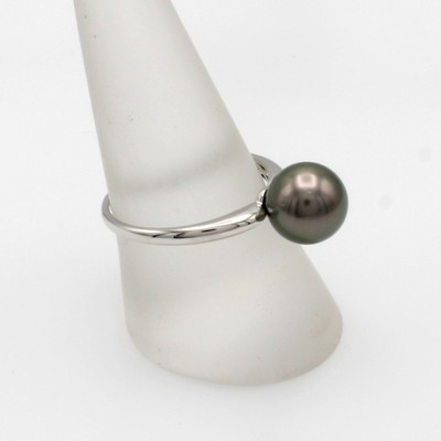 26996484a - Ring mit Tahitizuchtperle, WG 585/000, dunkle Perle, D. ca. 9-10 mm, RW ca. 56 ...
