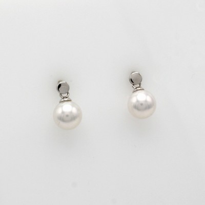 26996513a - Paar Ohrstecker mit Akoyazuchtperlen, WG 585/000, weiße Perlen, D. ca. 7.5 mm, ...