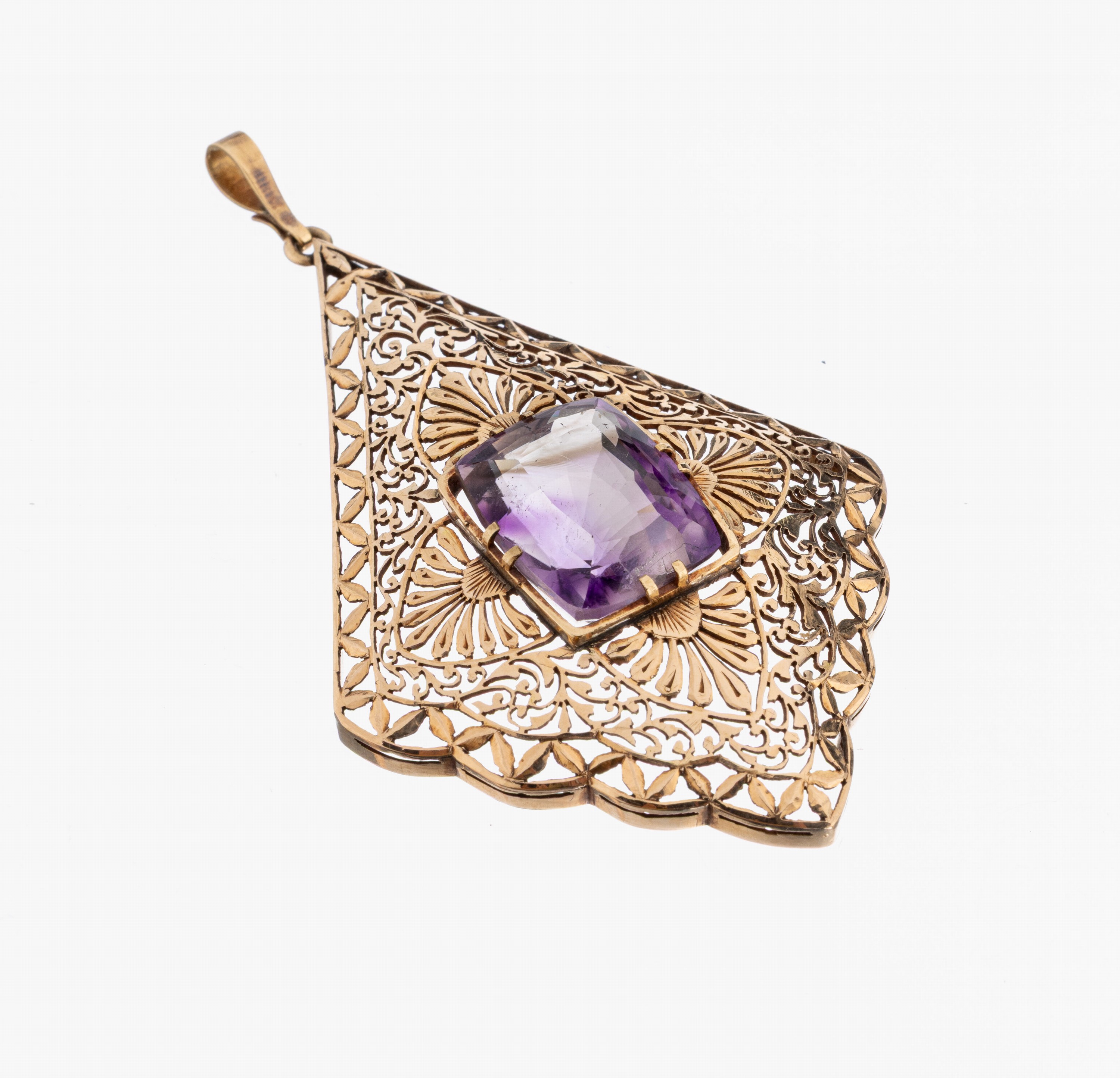 Image 26997391 - 14 kt Gold Amethyst-Anhänger, GG 585/000, durchbrochen gearbeitet, orientalisch, ...