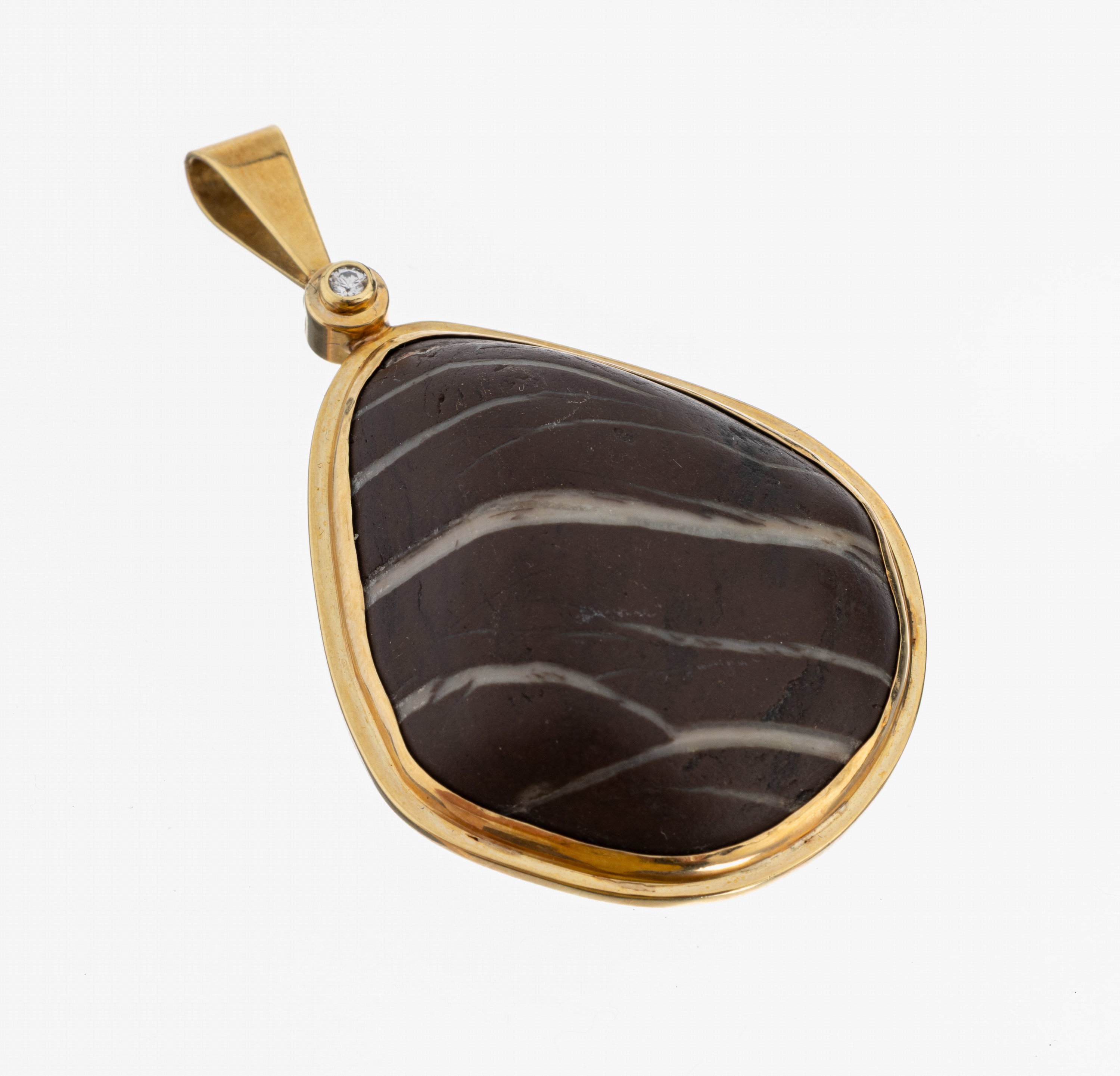 Image 26997398 - 14 kt Gold Achat-Brillant-Anhänger, GG 585/000, außergewöhnlich, gr. Streifenachat, ...