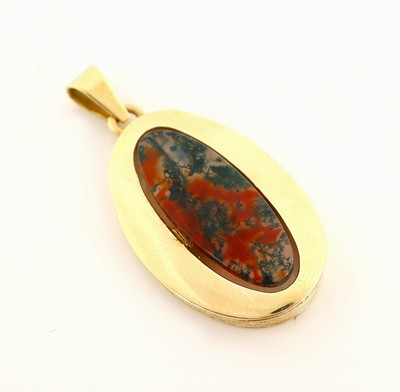 Image 14 kt Gold Moosachat-Anhänger, Österreich Wien, GG 585/000, oval, mittig ovaler ...