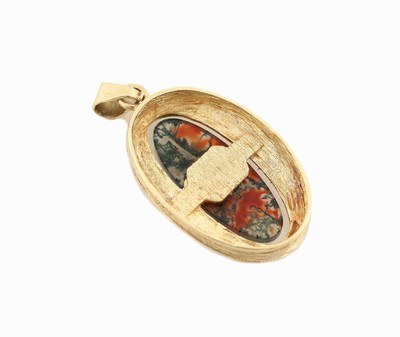 26997396b - 14 kt Gold Moosachat-Anhänger, Österreich Wien, GG 585/000, oval, mittig ovaler ...