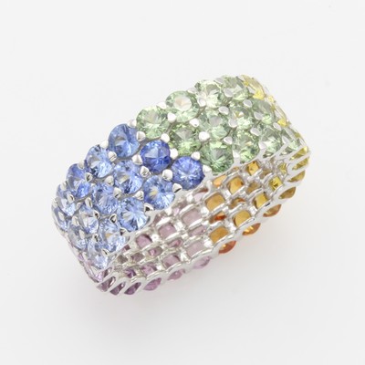 26997638a - Memoryring mit Saphiren, WG 750/000, 3-rhg.,69 fancy Saphire im Farbverlauf zus. ca. ...