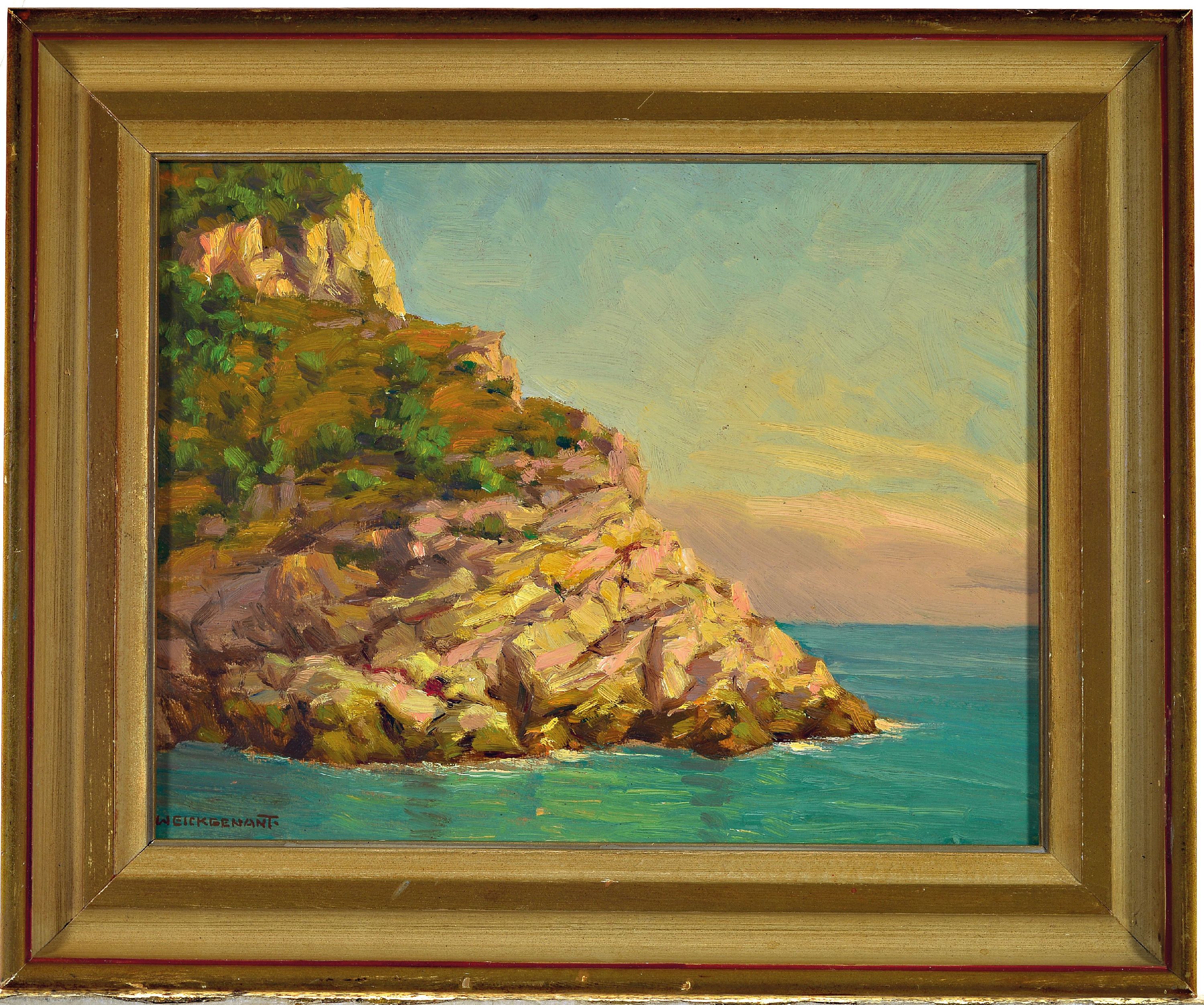 Detail k: Karl Weickgenannt, 1896 Karlsruhe-1976, 2 Studien, "An der Ligurischen Küste" wohl bei Monterosso und "(Wolken-)Studie", je ...