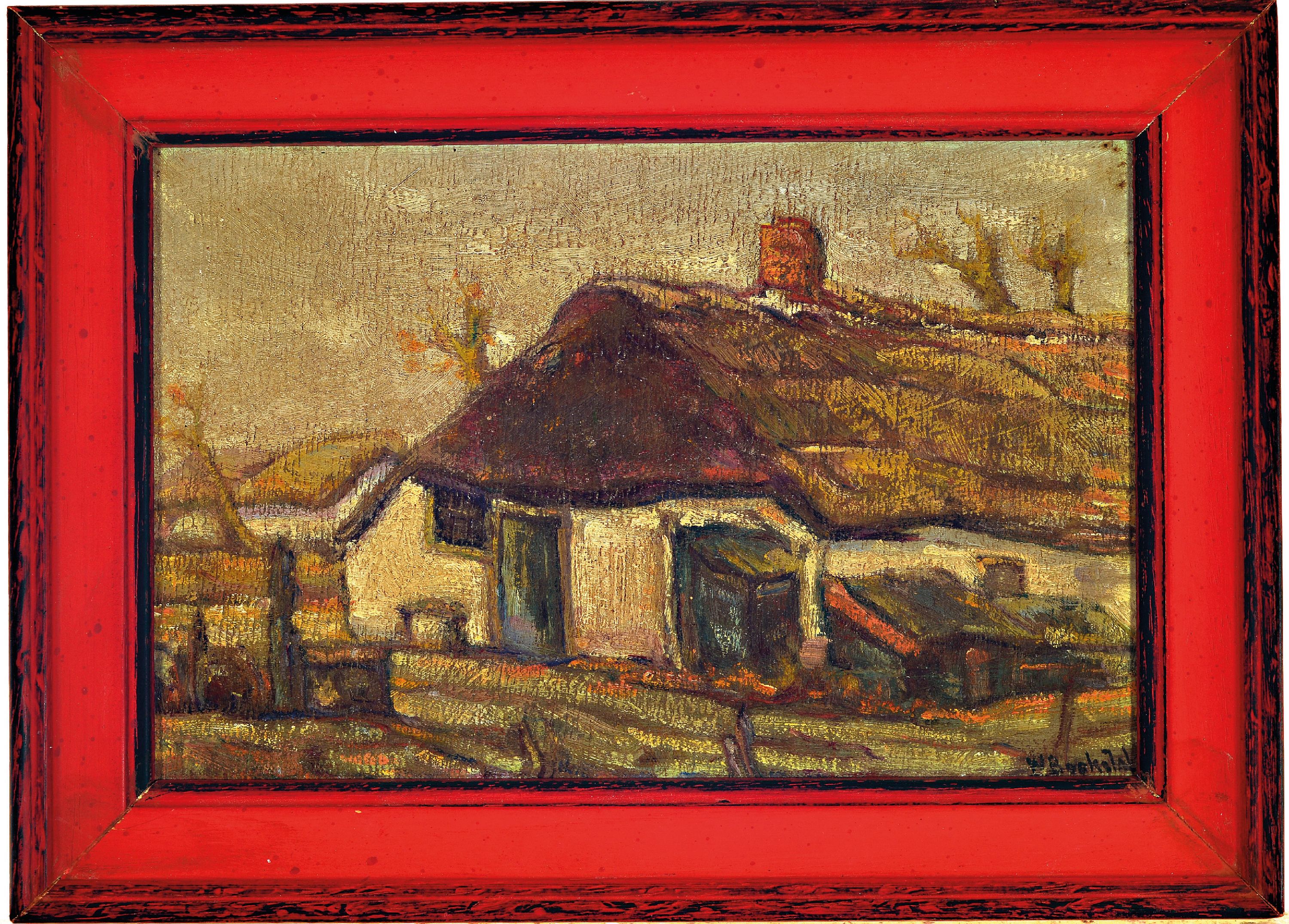 Detail k: Wilhelm Frederik Boekstal, 1887-1957, Studie, herbstliche Dorflandschaft, Öl/Holz, Rahmen 20x28 cm