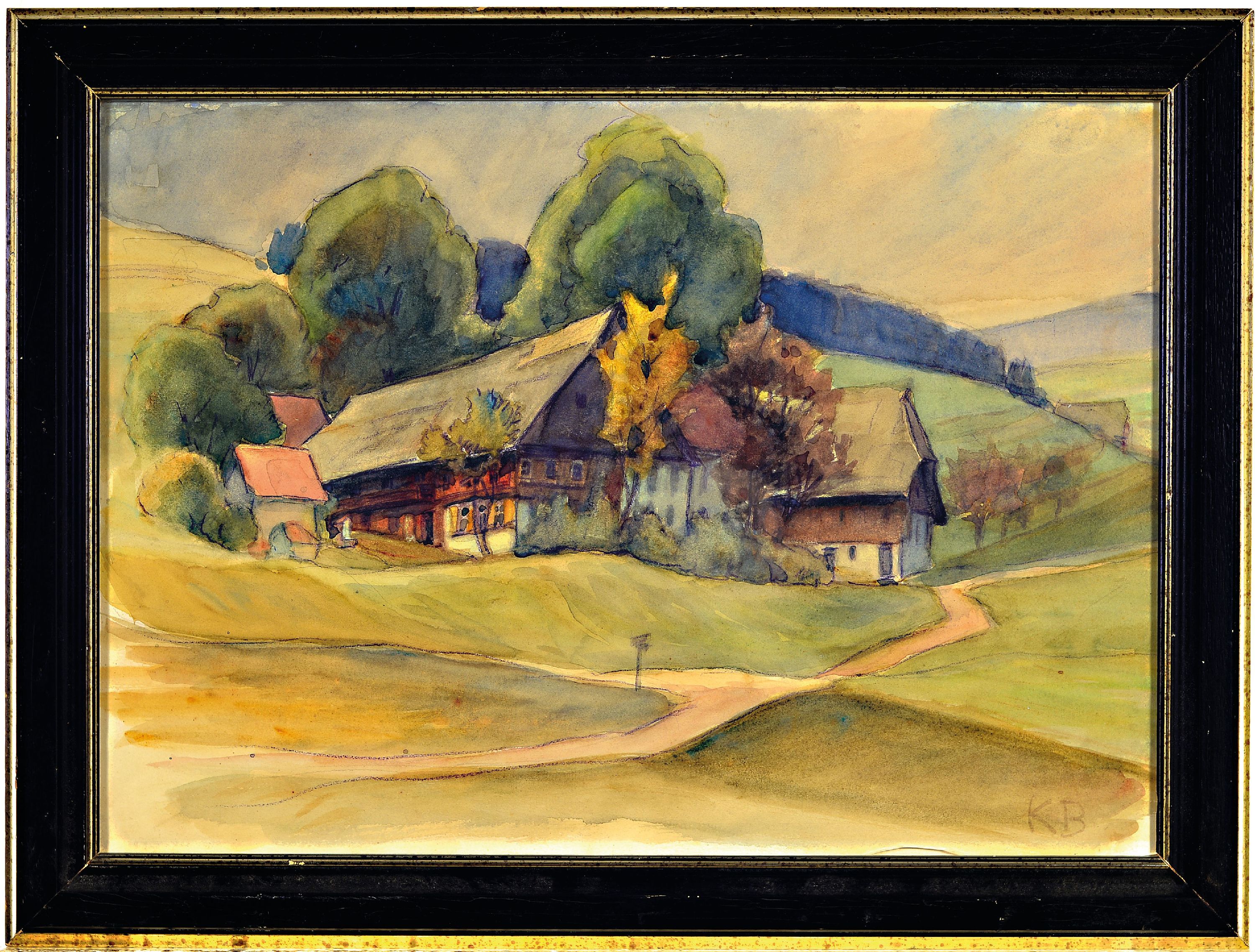 Detail k: Wohl Karl Biese, 1863 Hamburg-1926 Tübingen,Aquarell, Stockwald bei St. Georgen im Schwarzwald, so verso bez., monogrammiert KB, unter Glas gerahmt ...