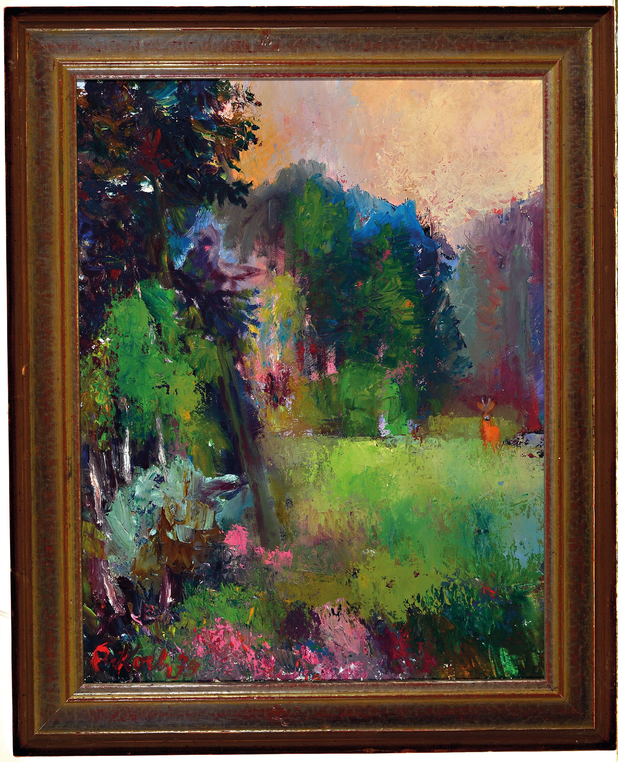Detail k: Rudolf Koch, 1902-1985, "Auf der Kanzel", Jagdbild, 1939, signiert und datiert, Öl/Platte, Rahmen 55x45 cm