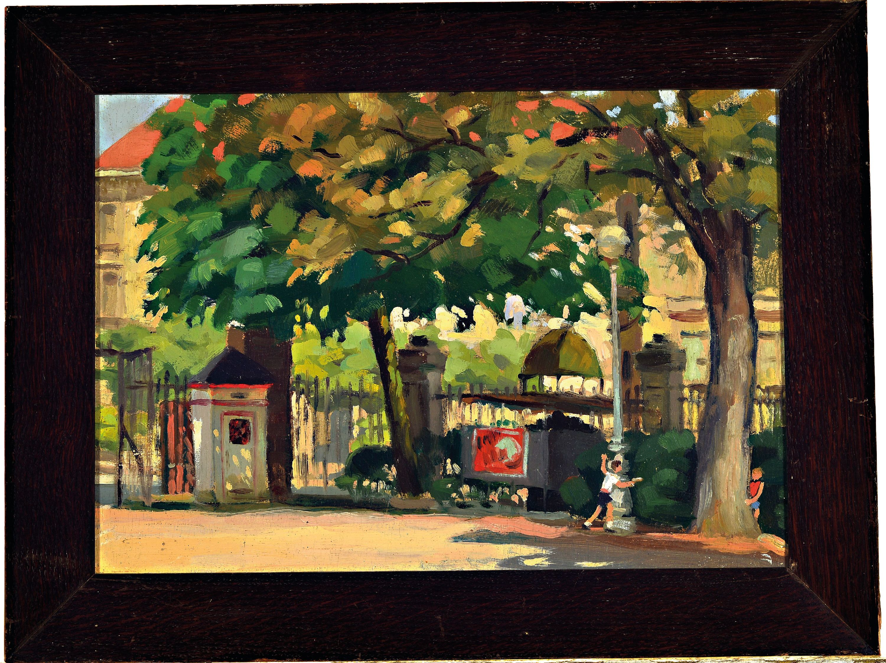 Detail k: Unbekannter Französischer Maler des 20.Jh, "Lyon de ete" so verso bez., Straßenszene in Lyon mit spielenden Kindern, Öl/Holz, ...