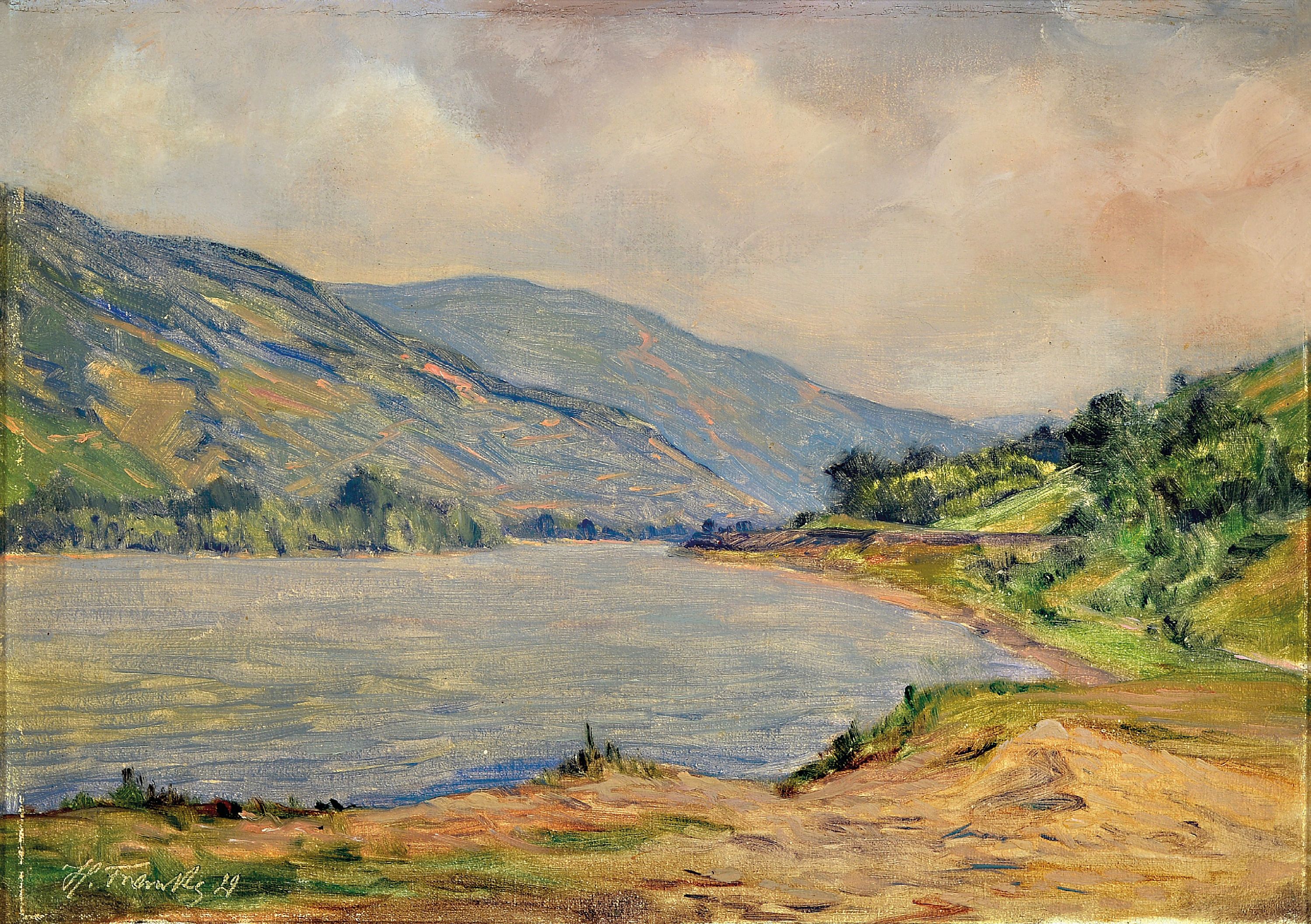 Hanny Franke, 1890 Koblenz-1973 Frankfurt/Main, "Mosellandschaft" 1929, links unten signiert und datiert, Öl/Holz, 25x35 cm, Rahmen 32x42 ...