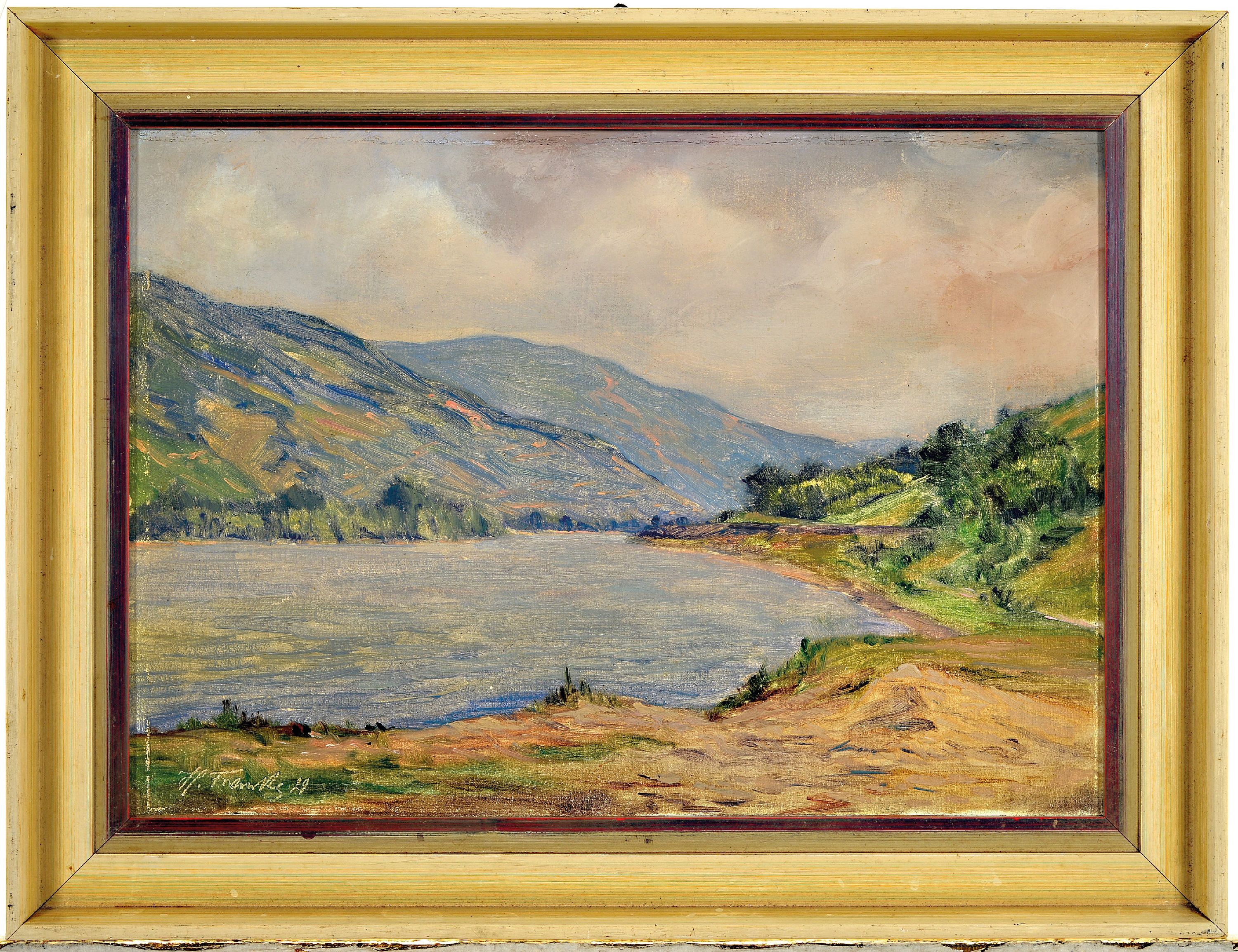 Detail k: Hanny Franke, 1890 Koblenz-1973 Frankfurt/Main, "Mosellandschaft" 1929, links unten signiert und datiert, Öl/Holz, 25x35 cm, Rahmen 32x42 ...