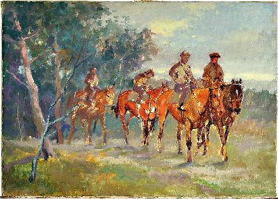 26997795k - Hans Deiters, 1868 Düsseldorf-1922 München, Reitergruppe vor Waldkulisse, verso ...