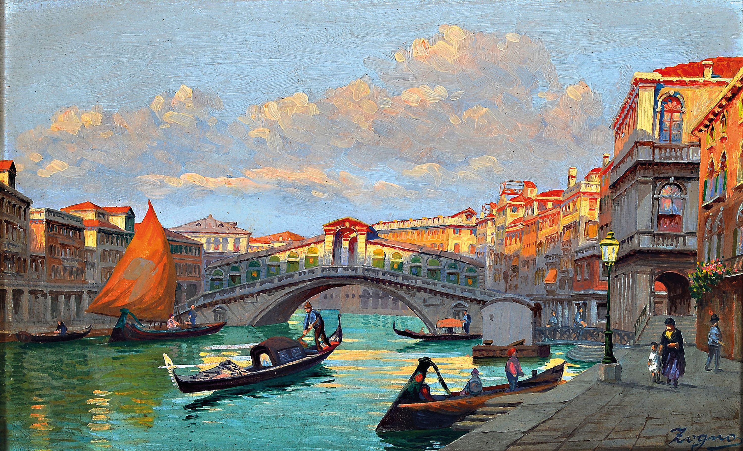 Image 26997803 - Signiert Zogno, italienisch, Ende 19.Jh., Ansicht aus Venedig, Blick auf die Ponte di ...