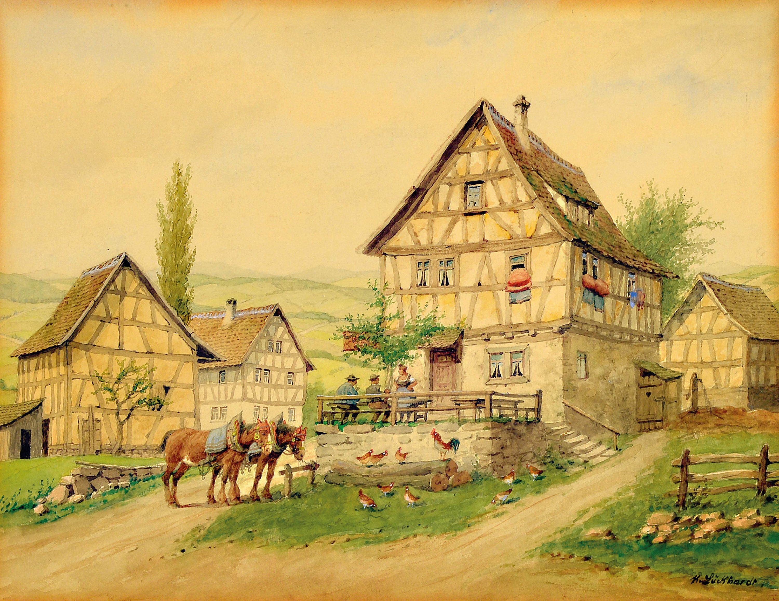 Image 26997806 - Karl Luckhardt, 1886-1970 Frankfurt/Main, Aquarell, oberhessisches Dorf, wohl 1931, ...