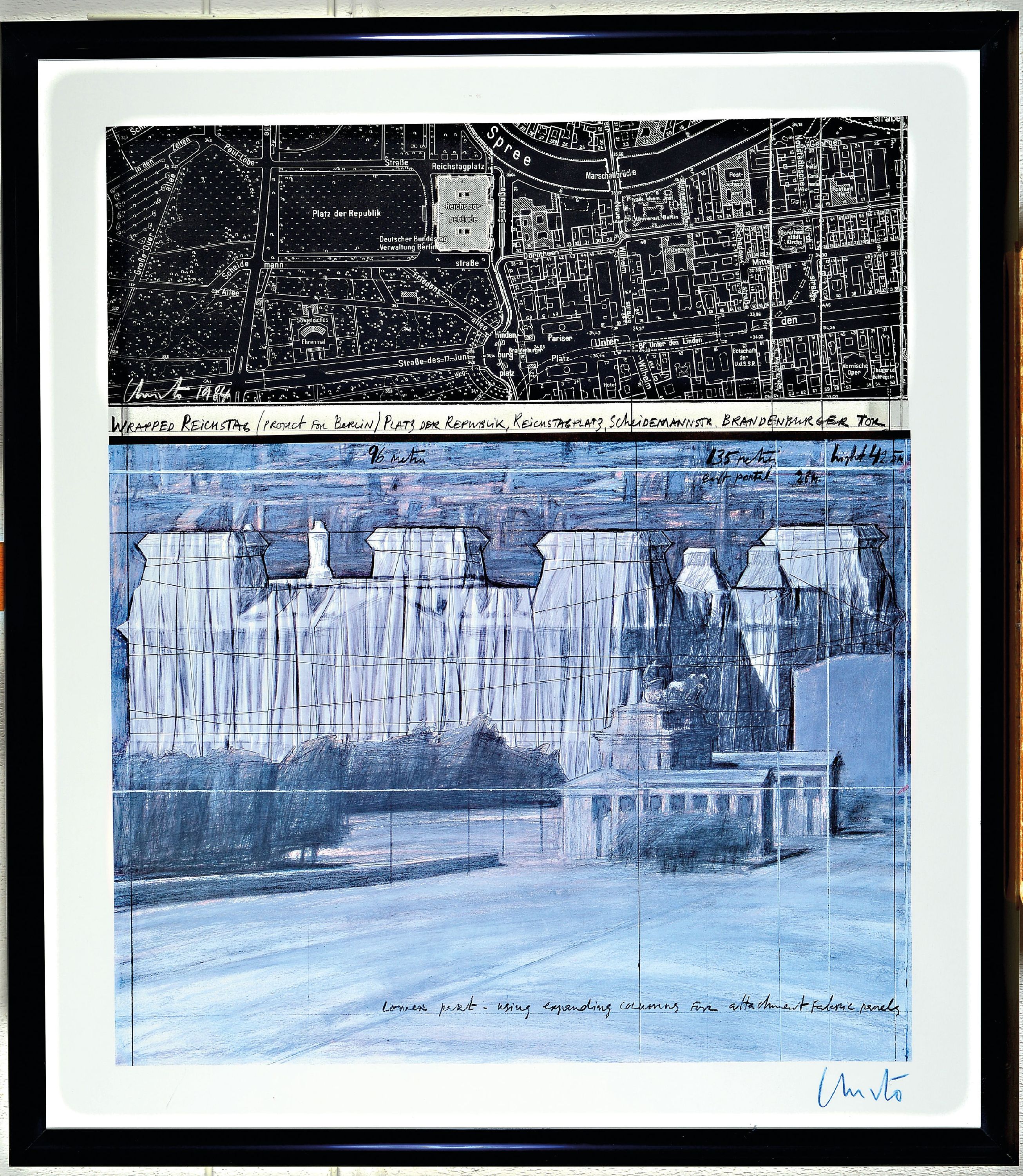 Detail k: Christo und Jeanne-Claude, Wrapped Reichstag, Farboffset, rechts unten von Christo handsigniert, R. ca. 85 x 75 cm