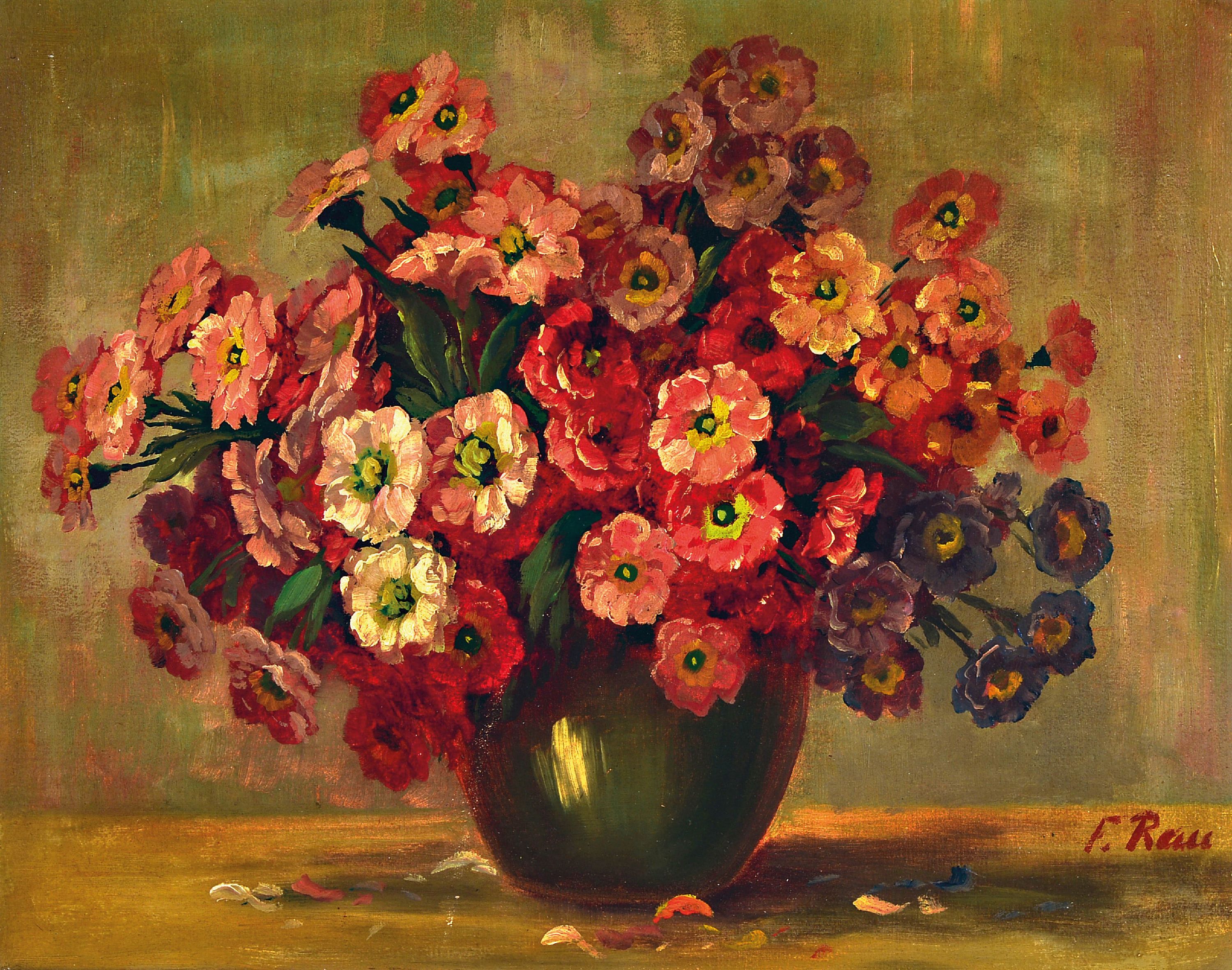 Ferdinand Rau, Künstler des 19./20.Jh., Blumenstillleben, rechts unten signiert, Öl/Lwd, 40x50 cm, Rahmen