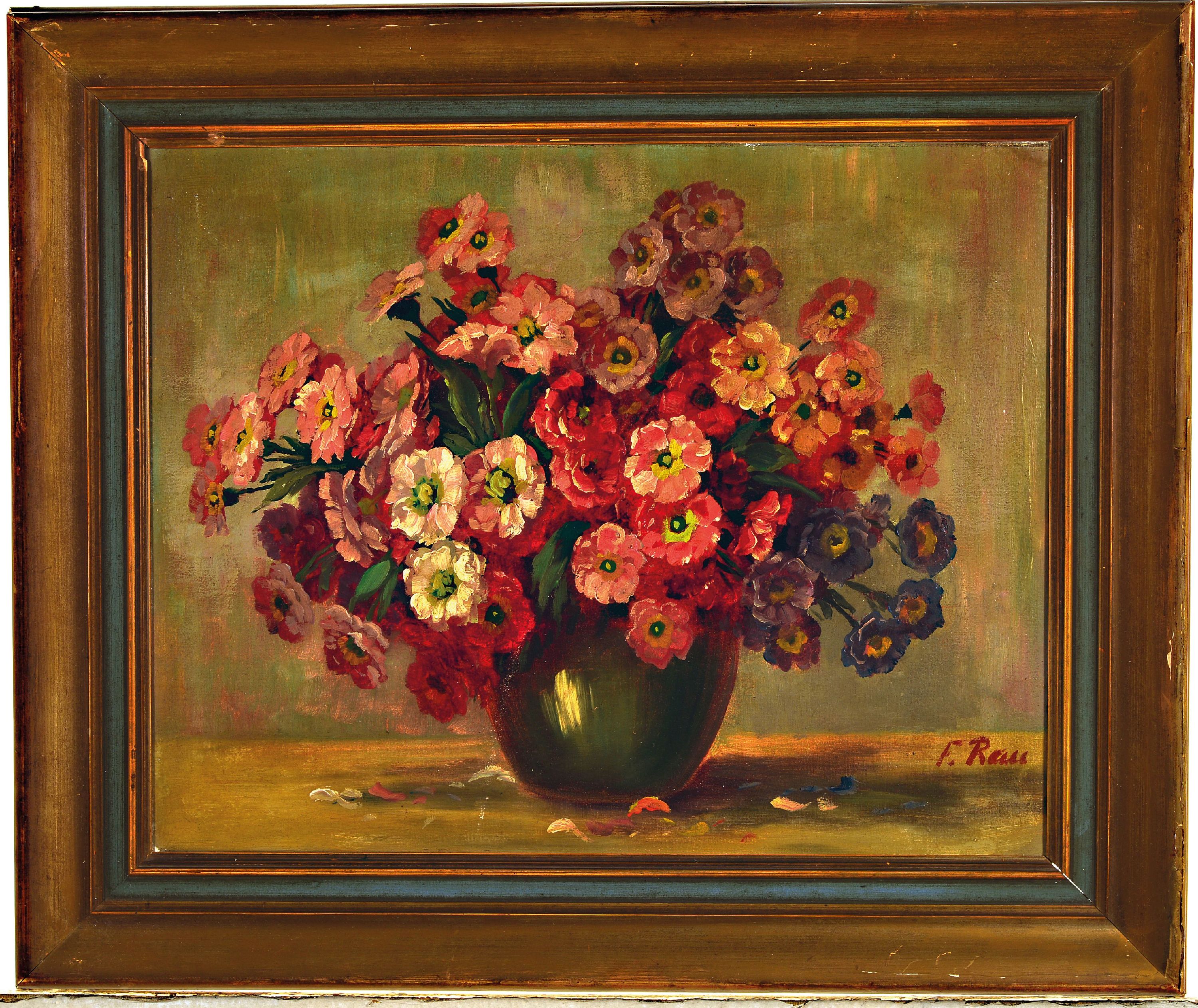 Detail k: Ferdinand Rau, Künstler des 19./20.Jh., Blumenstillleben, rechts unten signiert, Öl/Lwd, 40x50 cm, Rahmen