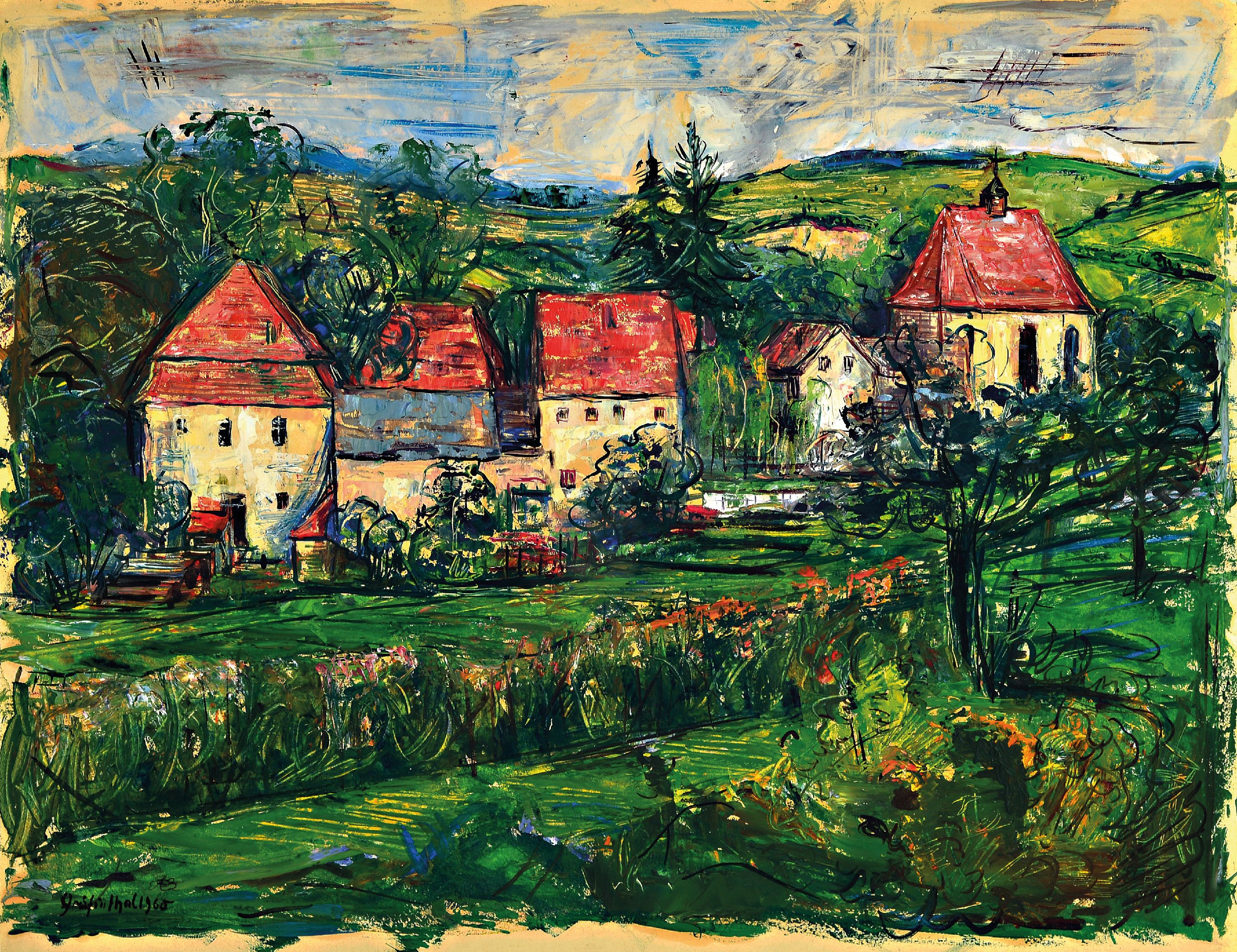 Image 26997810 - Peter Paul Etz, 1913 Mainz-1995, Darstellungdes Kloster Gräfinthal im Saarland, links ...