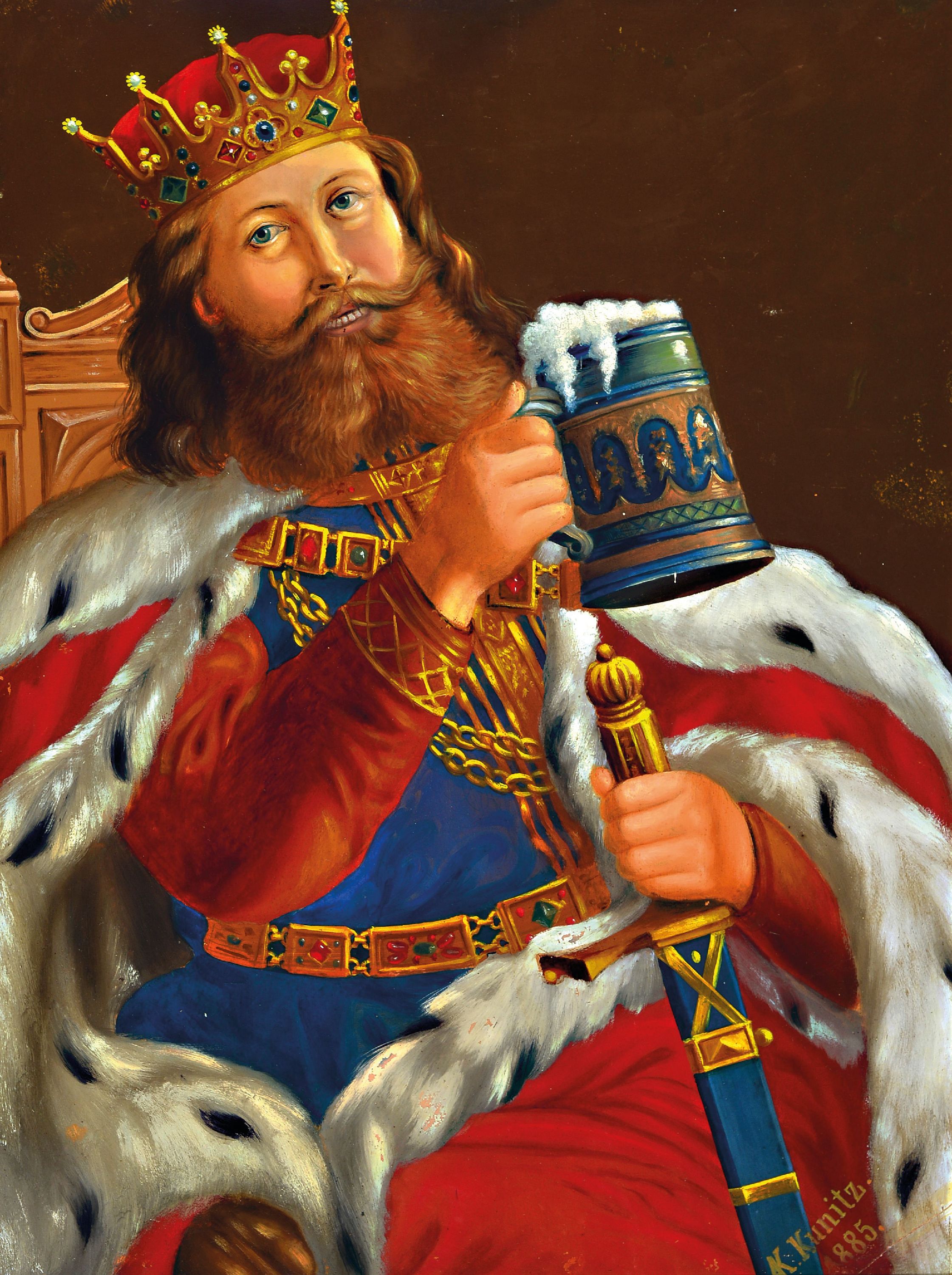 Karl Kunitz, Künstler des ausgehenden 19.Jh. , Gambrinus, restauriert, l. Farbschaden, rechts unten signiert und datiert 1885, Öl/Karton, Rahmen ...