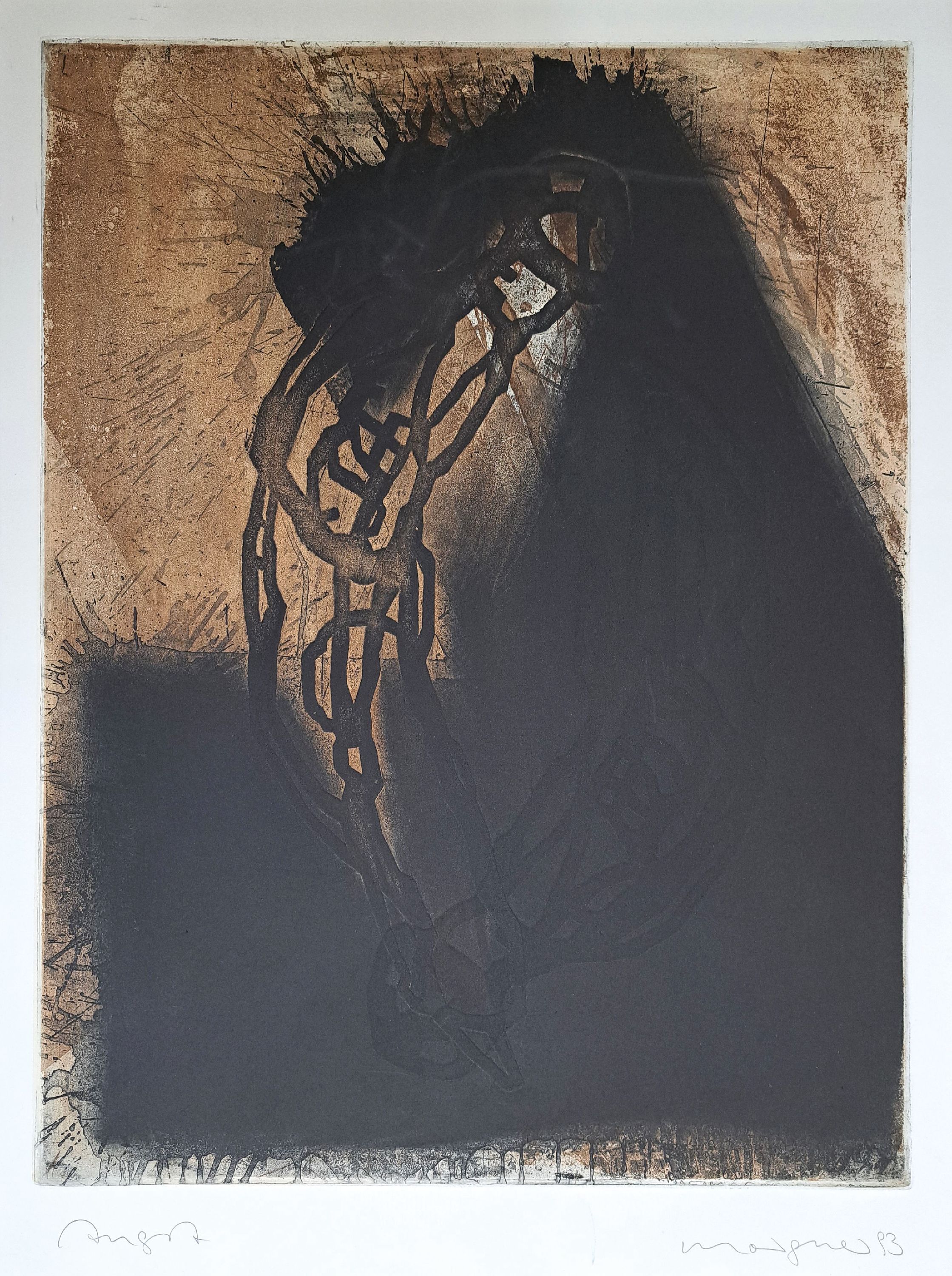 Image 26997819 - Michael Morgner, geb. 1942 Dittersdorf, 2 Radierungen, ´Tod Knieende´ 1992 und ´Angst´ ...