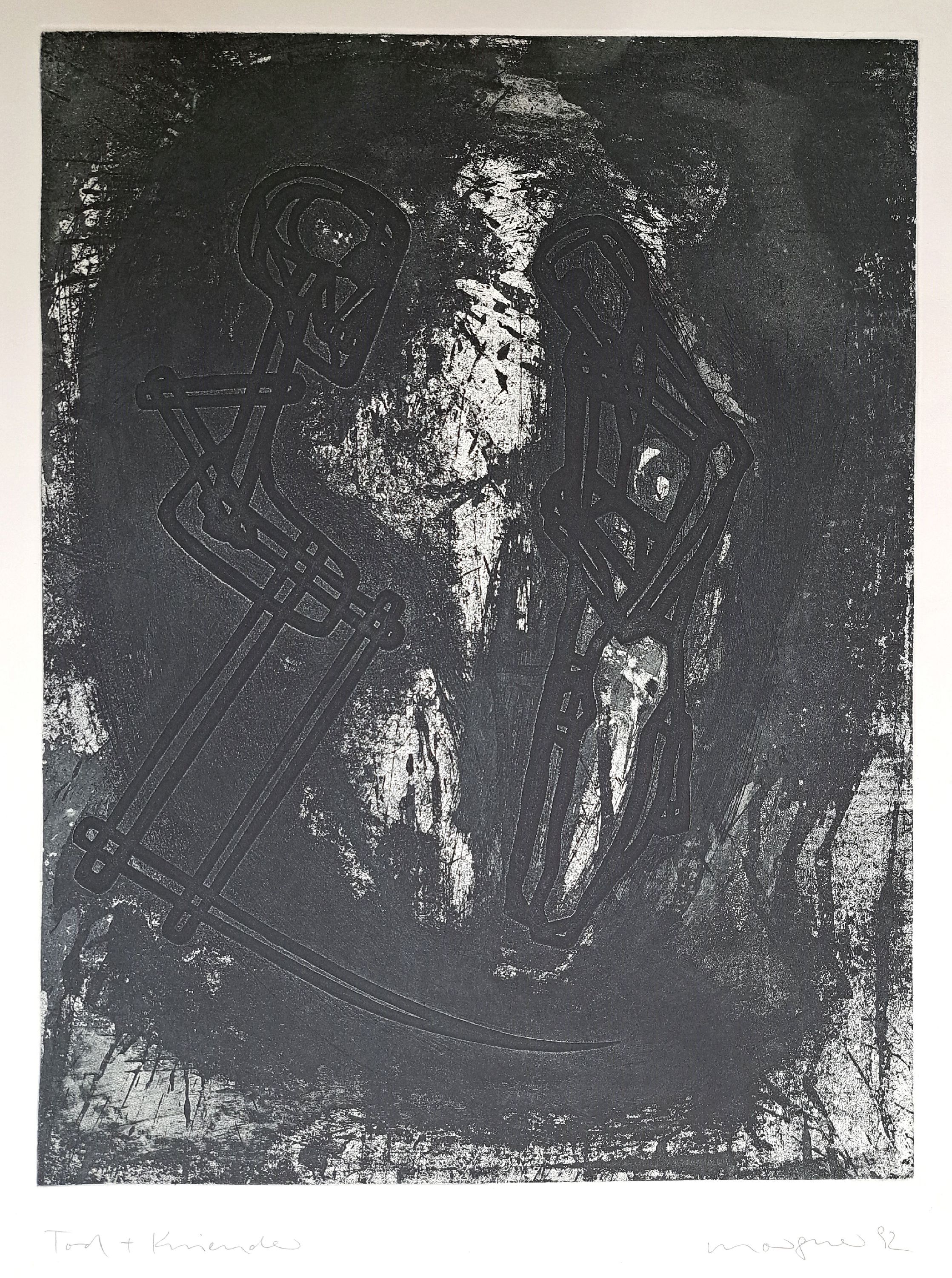 Detail l: Michael Morgner, geb. 1942 Dittersdorf, 2 Radierungen, "Tod + Knieende" 1992 und "Angst" 1993, signiert und datiert, ungerahmt , ...