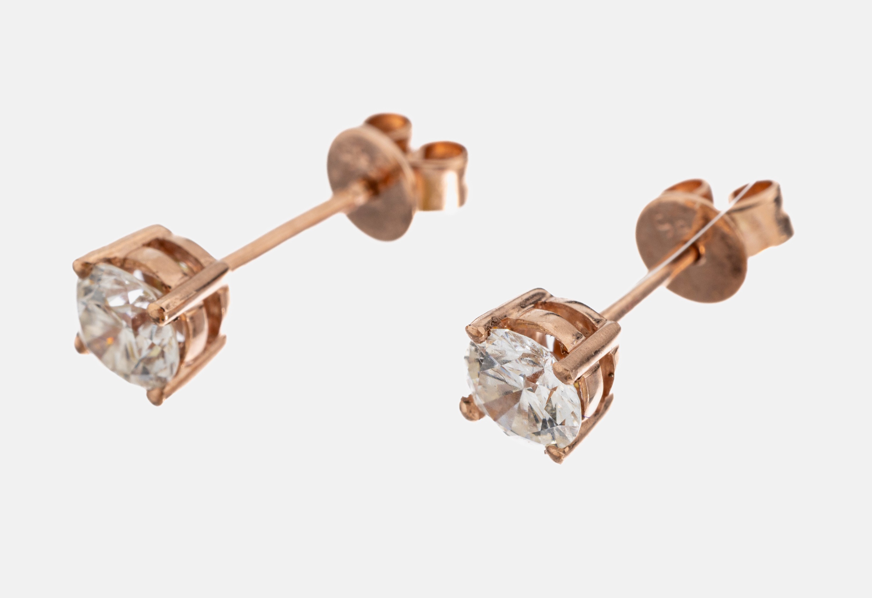 Image 26997838 - Paar 14 kt Gold Brillant-Ohrstecker, RoseG 585/000, 2 Brillanten zus. ca. 0.82 ct ...