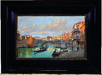 26997803k - Signiert Zogno, italienisch, Ende 19.Jh., Ansicht aus Venedig, Blick auf die Ponte di ...
