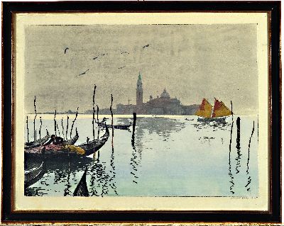 26997805k - Hans Frank, 1884 Wien-1948 Salzburg, Farbholzschnitt, Venedig, San Giorgio von der ...