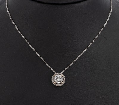 Image 18 kt Gold Brillant-Collier, WG 750/000, bewegl. rundes Mittelteil, mittig erhaben ...